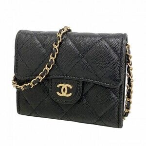 CHANEL Authentic Black Caviar Leather Wallet